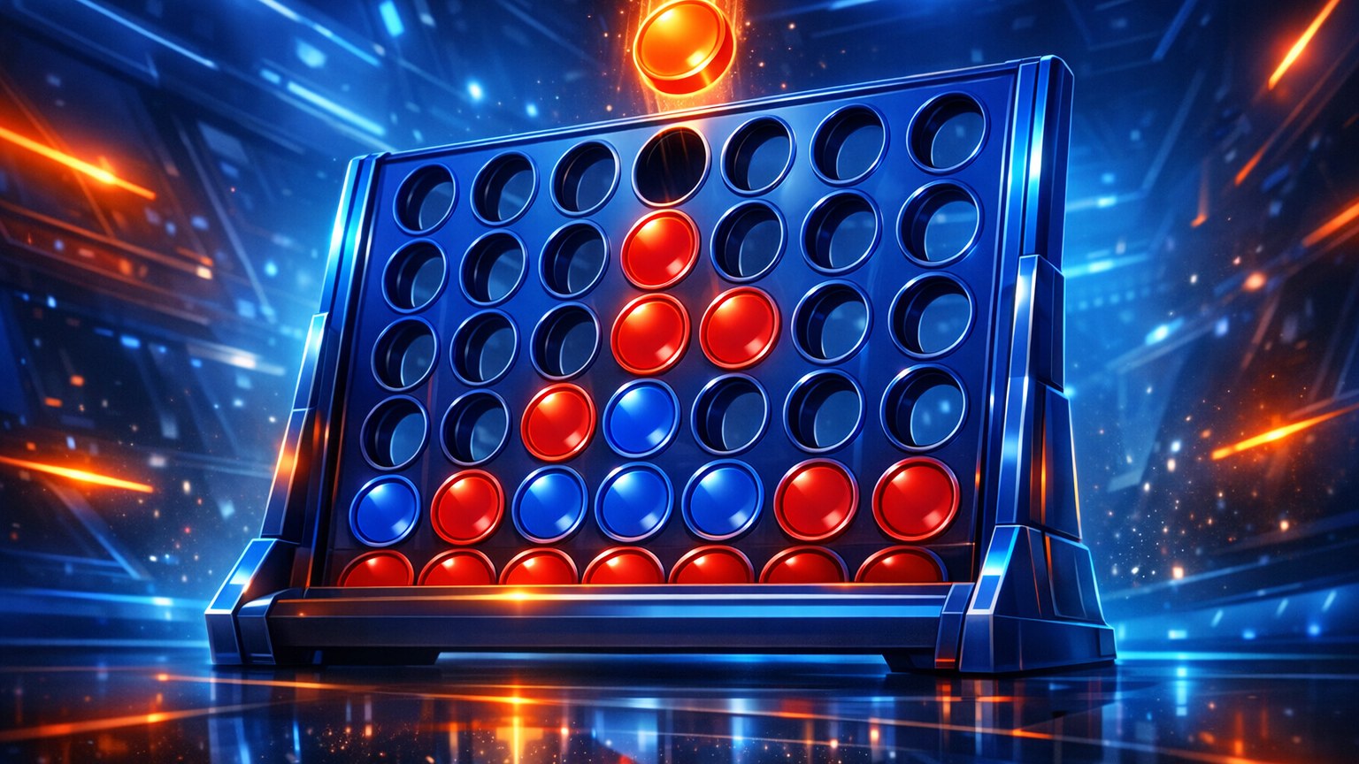 A modern red and yellow Connect 4 rack representing the browser game
